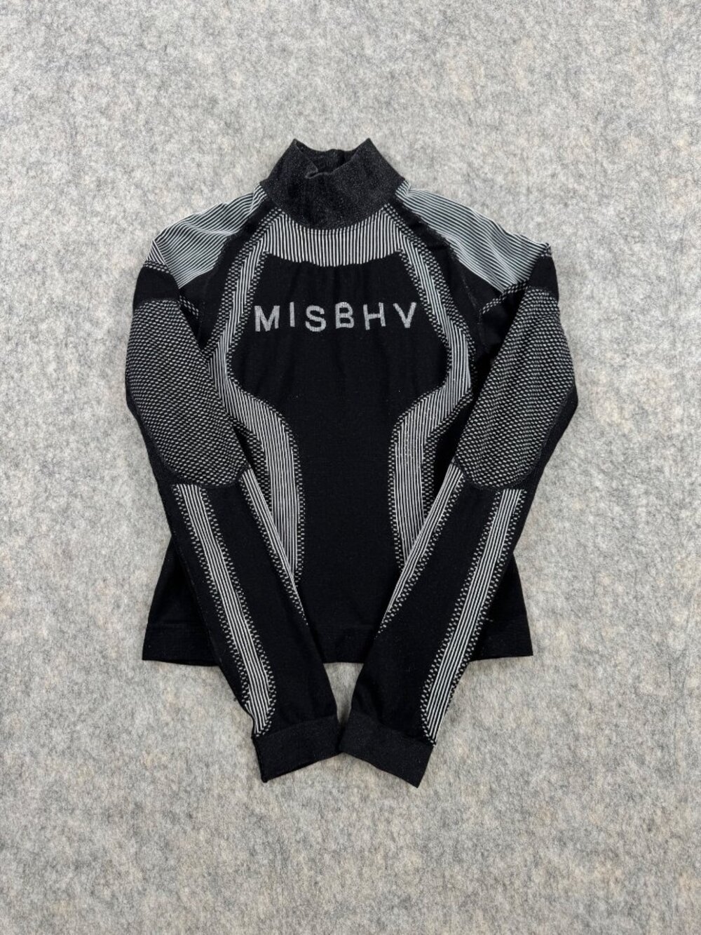 MISBHV Top Long Sleeve Black Sz M Black White Mock Neck Jacquard Sport